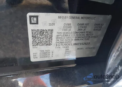 2021 GMC Sierra 1500 4Wd Standard Box Slt from USA, damaged, VIN 1GTU9DEL8MZ152823